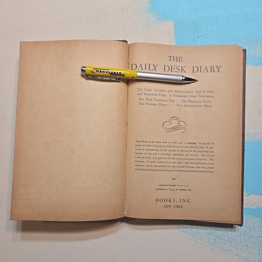 VTG 1955 Daily Desk Diary Book Brown Hardcover Appointments Memoranda 5.5x8